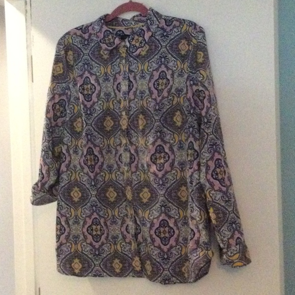 Talbot Multi Colored Print Button Front Blouse. S… - image 1